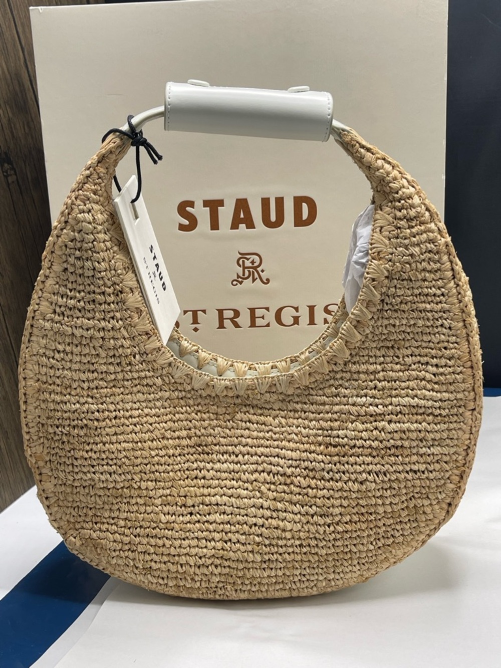 $395 STAUD for St. Regis Chic Moon Tote Bag Natural/Paper NWT - Picture 6 of 16